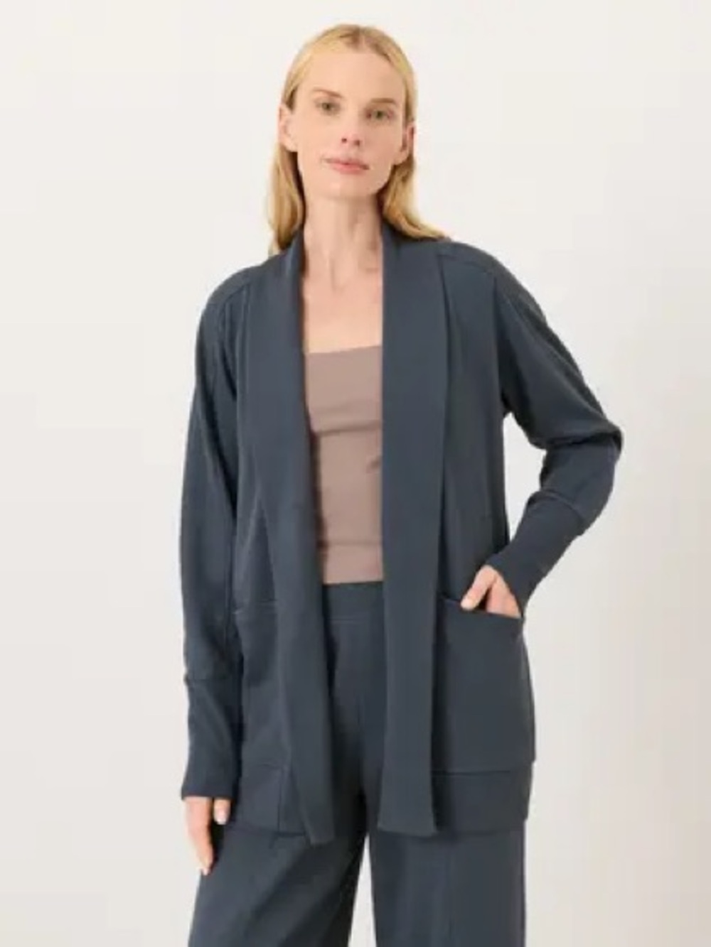 Pact organic cotton Relaxed Open-Front Women's Cardigan Sweater in steel blue